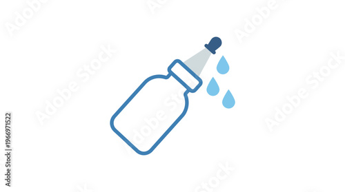 Dropper bottle icon with liquid drops, representing healthcare, medicine, or cosmetic product dispensing