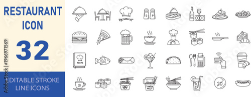 Restaurant food icons set for menu design and website elements