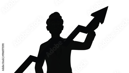 Silhouette of a person holding a rising arrow graph symbolizing upward momentum and financial growth.