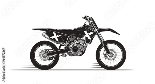 Black dirt bike motorcycle isolated on white background.