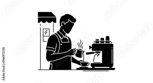 Barista making coffee with espresso machine in cafe.