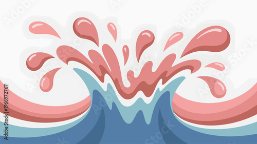 Pink and blue abstract water splash with rounded shapes, fluid dynamic