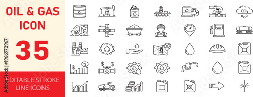 Oil and gas line icons set editable stroke vector illustration