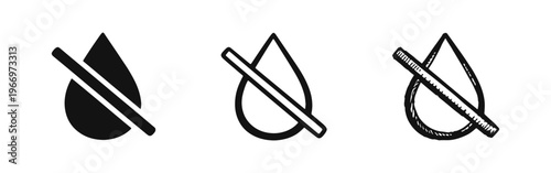 No water or water-free zone icon set, crossed out water drop symbolizing drought or prohibition.