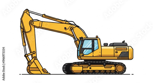 Yellow Excavator Construction Machine Illustration.