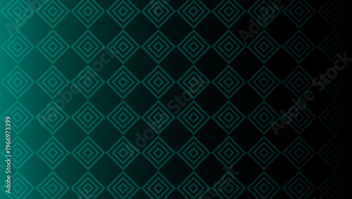 Dynamic abstract geometric pattern with glowing teal diamond shapes gradually transitioning into a deep dark gradient background texture design
