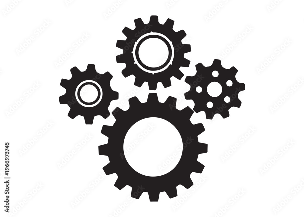 Fototapeta premium mechanism gears logo silhouette vector, mechanical cogs logo silhouette vector illustration, mechanical engineering gear logo, settings and configuration gears logo silhouette design