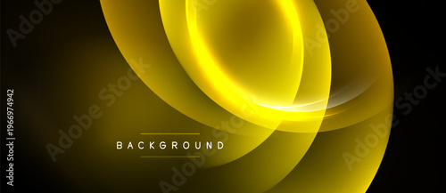 Abstract golden layers overlap dark background. Smooth curves create dynamic visual effect. Modern design element for presentations.