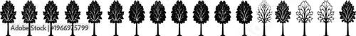 Black and white tree silhouettes on white background
