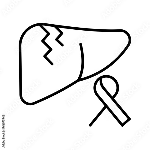 Liver cancer icon. Healthcare and oncology line symbol. Black and white.