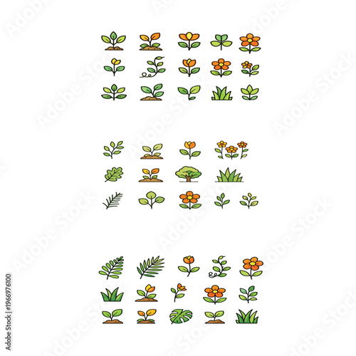 Plant icon line set flower simple collection and decoration gardening home botanical decor