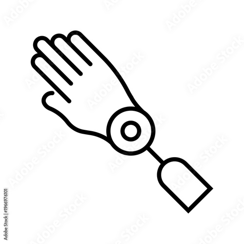 Prosthetic hand icon. Healthcare and prosthetics line symbol. Black and white.