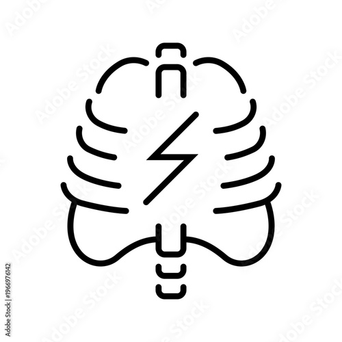 Rib fracture icon. Healthcare and traumatology line symbol. Black and white.