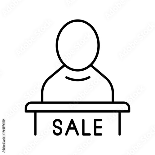 Sale clerk icon. Business and retail line symbol. Black and white.