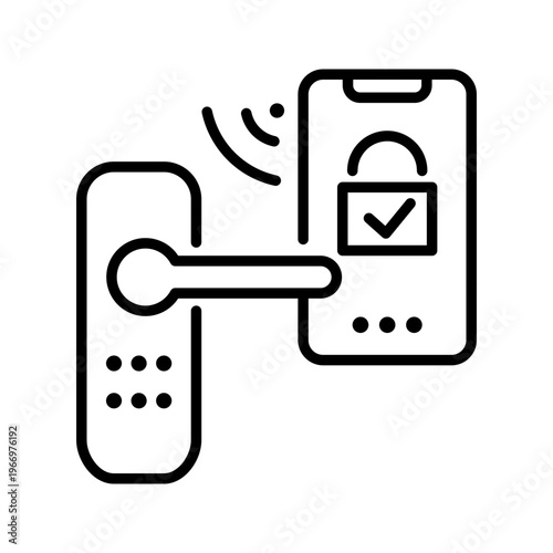 Smart door lock icon. Technology and home security line symbol. Black and white.