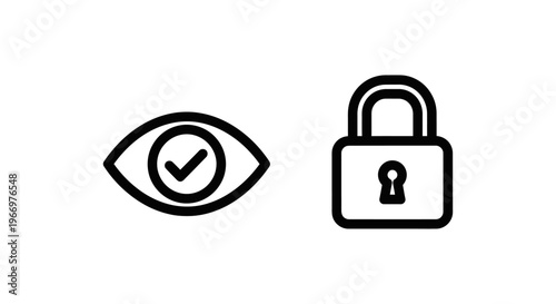 User authentication and security login interface icons featuring eye with checkmark for remember me and padlock for keep me logged in concept in bold minimalist black line art vector