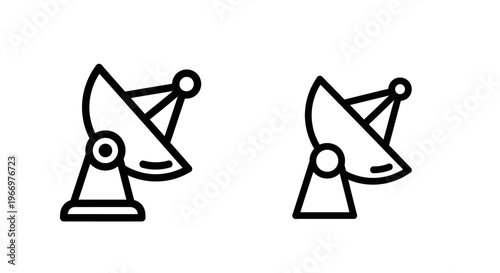 Satellite dish icons for communication and space research illustration vector set featuring two distinct linear designs for telecommunications astronomy and satellite signal transmission assets