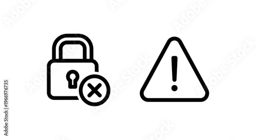 Account locked and warning notification icons for cybersecurity and system access security interface design representing blocked access restricted login and user privacy alert symbols vector