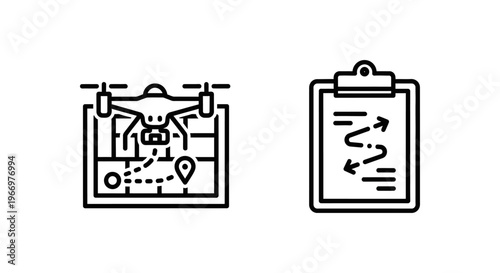 Drone mission planning and flight plan icons set for logistics aviation and unmanned aerial vehicle navigation operations professional software interface design elements on a plain white background