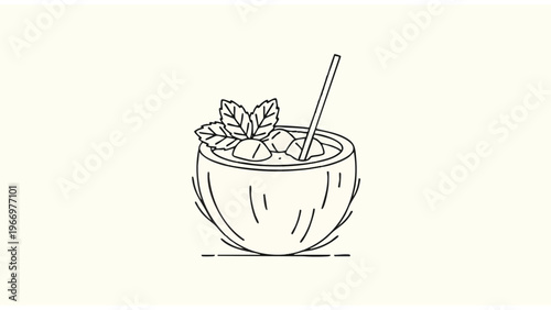 Fresh Coconut Drink Icon - Tropical Beverage Illustration for Summer Promotions