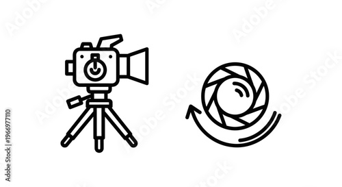 Professional production camera and shutter lens icons