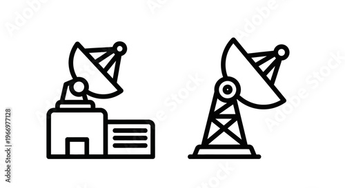 Satellite dish communications infrastructure icon set