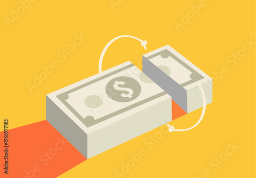 Illustration of Money with devide with hand animation for profit