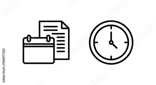 Set of login history icon with document and calendar and timestamp icon with clock face symbol for digital account monitoring and security tracking concepts