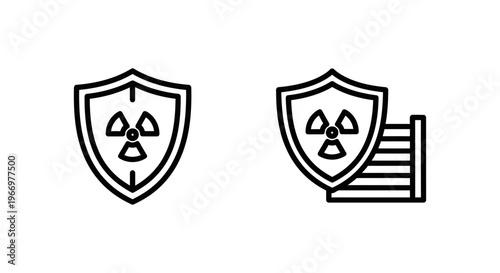 Radiation shielding and shield icon set for nuclear and safety protocols