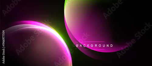 Abstract design features vibrant purple, green glows. Dark background creates dramatic contrast, modern aesthetic. Simple text reads background.