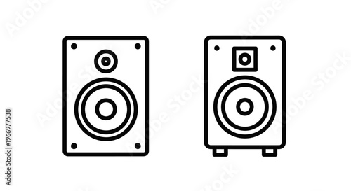 Modern audio speaker icon set featuring high fidelity sound equipment for home cinema and studio music production themes