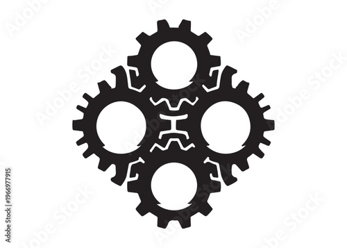 mechanism gears logo silhouette vector, mechanical cogs logo silhouette vector illustration, mechanical engineering gear logo, settings and configuration gears logo silhouette design