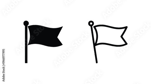 black and white flag icons on pole waving in wind