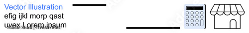 Business planning, finance management, e-commerce, retail operations, calculation tools, shopping transactions. A calculator and a storefront connected with a line. Business and finance management