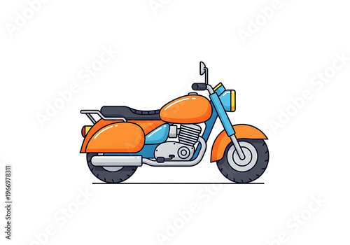 Clean vector illustration of a classic orange and blue motorcycle. Iconic design for travel, hobby, and transport themes, symbolizing freedom and adventure on the open road