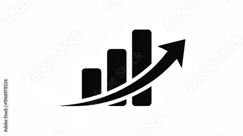 Black bar chart with rising arrow on white background
