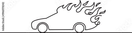 continuous line concept sketch drawing of car fire symbol. One line draw graphic design vector