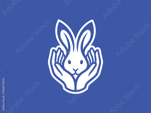 Cute sticker style bunny vector logo design for business.