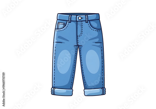 Charming vector illustration of classic blue casual pants with rolled cuffs, perfect for representing comfortable everyday fashion, versatile apparel designs, and timeless clothing style