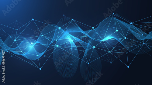 Global network connection website header or banner design. Abstract background with connecting dots and lines. Global business. Social network communication. Internet technology. Vector illustration