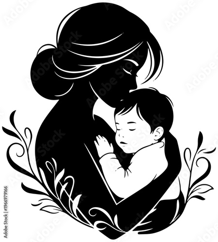 Loving mother tenderly embracing her sleeping baby with care and devotion