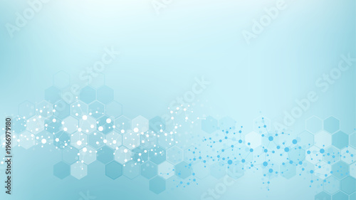 Health care or medical abstract background with hexagons, lines and dots. Scientific innovation banner template concept. Biology and pharmaceutical technology background. Vector illustration.