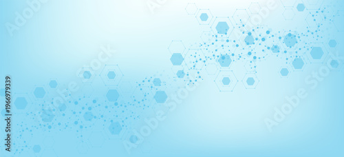 Health care or medical abstract background with hexagons, lines and dots. Scientific innovation banner template concept. Biology and pharmaceutical technology background. Vector illustration.