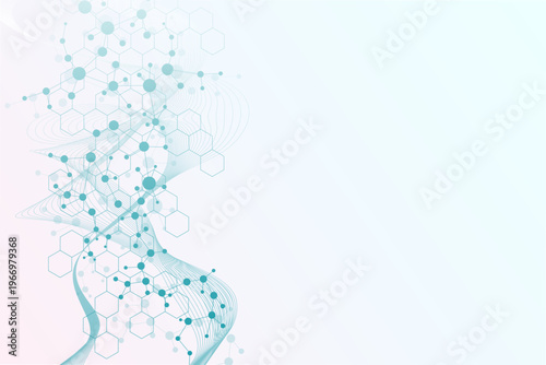 Molecular structure and genetic engineering, atom, neural network, neurons, DNA molecule. Scientific research concept for healthcare, medical, technology, chemistry, science template presentation