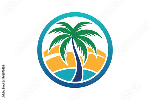 circle palm tree icon vector on white background
