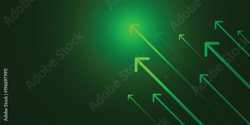 Glowing arrow on dark green background, business growth competition concept.eps 10
