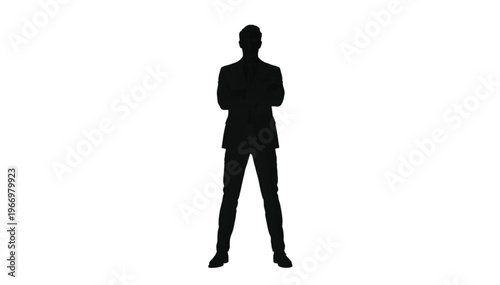 Full body silhouette of a powerful executive figure posing with hands placed firmly on hips in clear.