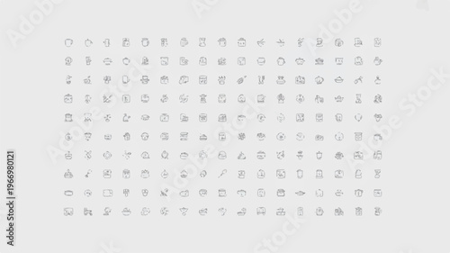 Collection of various line icons on gray background
