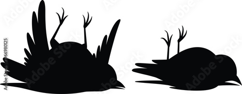 Dead bird silhouette vector set with upside down poses, wildlife mortality concept illustration design