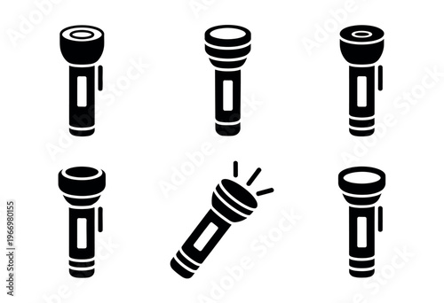 Construction tools and flashlight icon set for repair, maintenance, and equipment design in clean vector illustration style